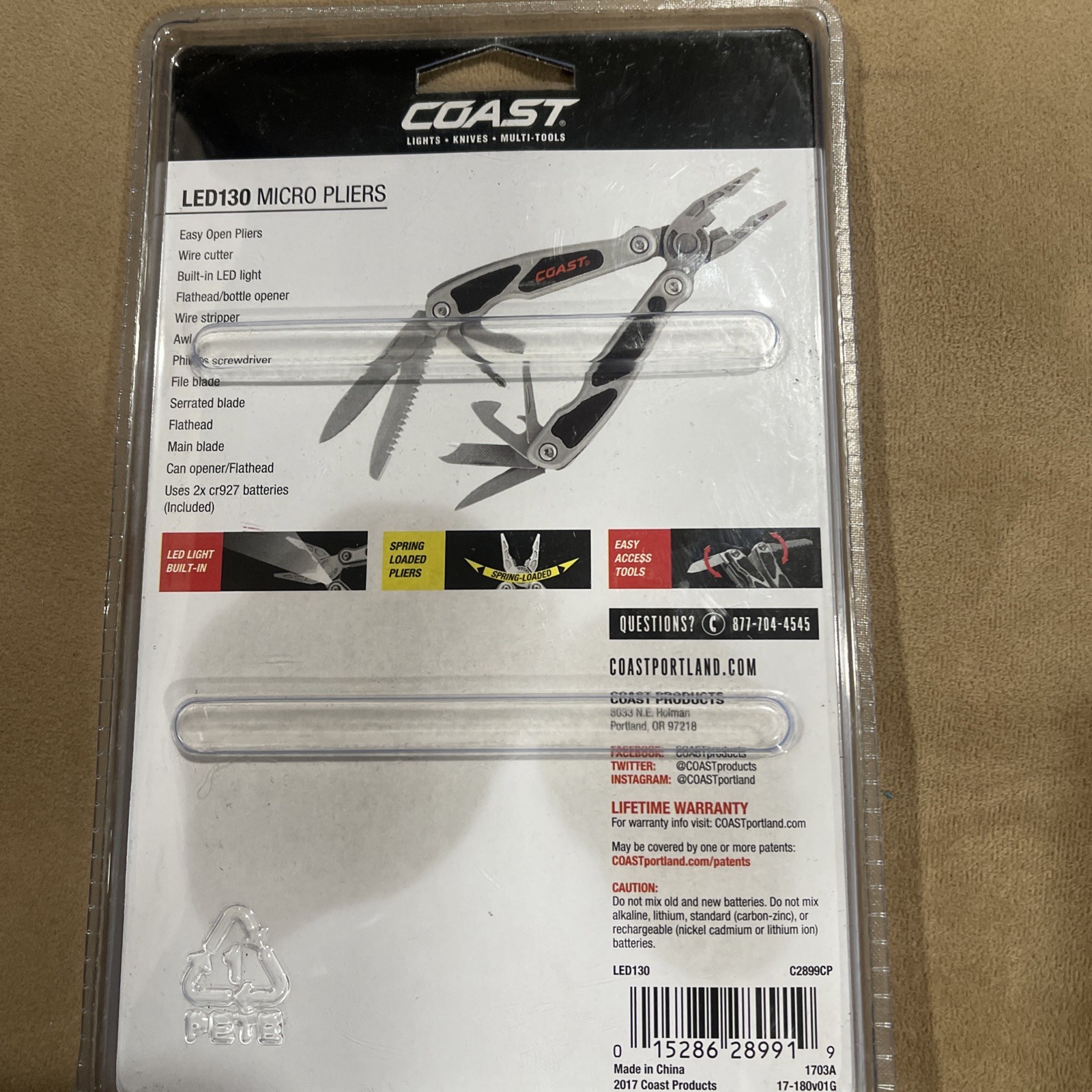 2002 Coast LED130 Micro Pliers With 14 Tools & Built-In LED Light Unopen Package