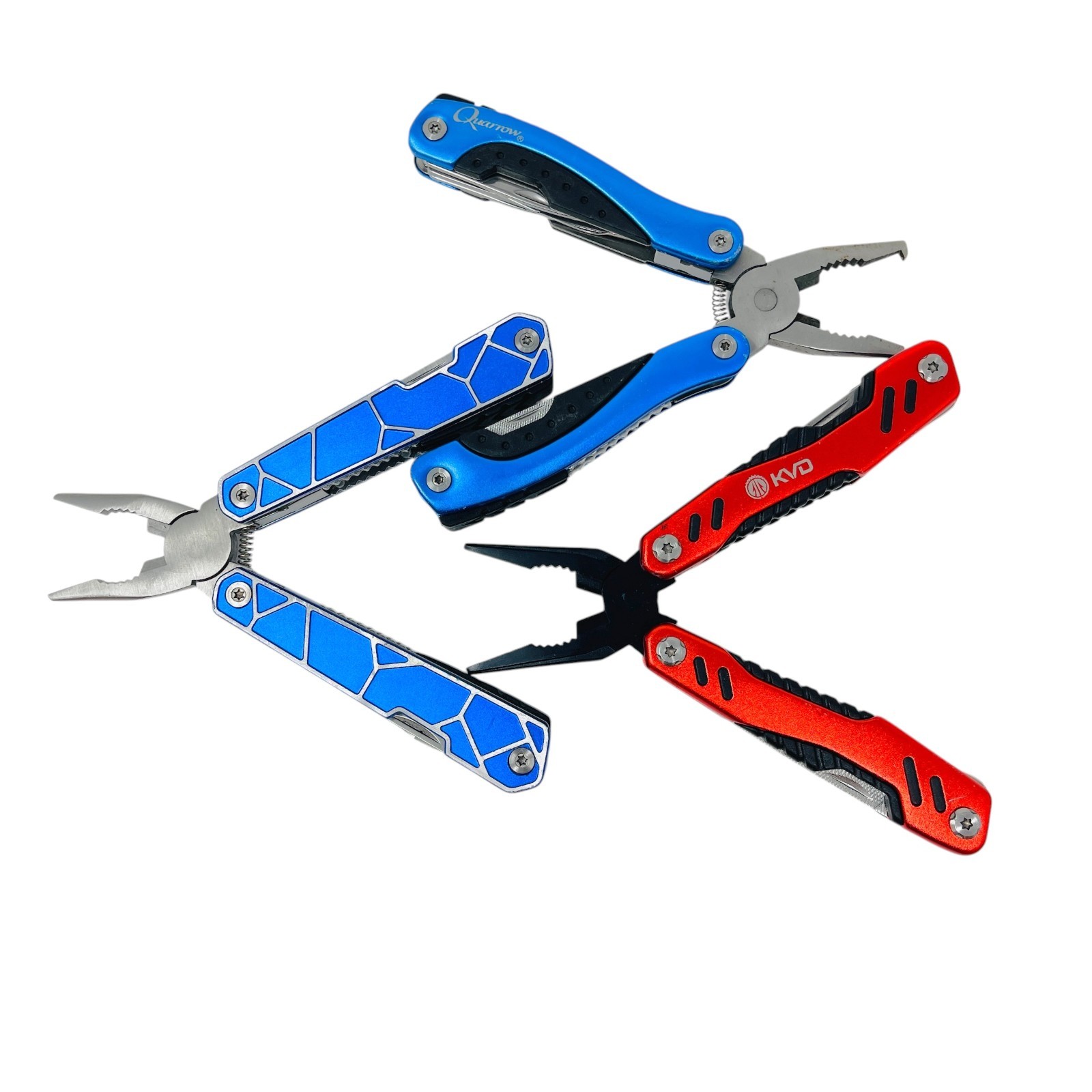 Quarrow & KVD and Assorted Fishing Pliers Outdoor Multi Tool Lot EDC, 3 Pcs