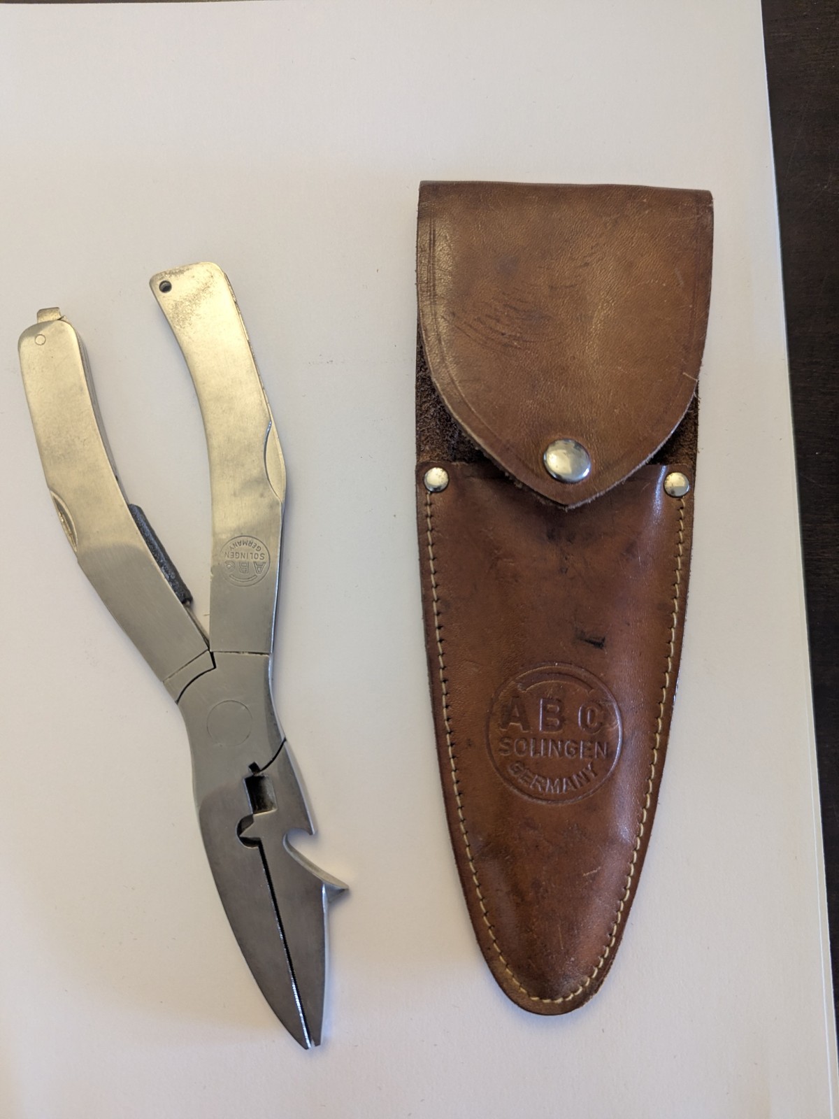 Vtg ABC Solingen Germany Stainless Steel Fishing Multi tool w/ Original Sheath