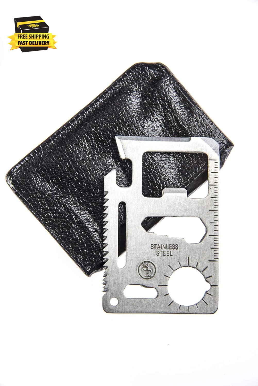 11-Function Stainless Steel Survival Pocket Tool – Compact, Credit Card-Sized Mu