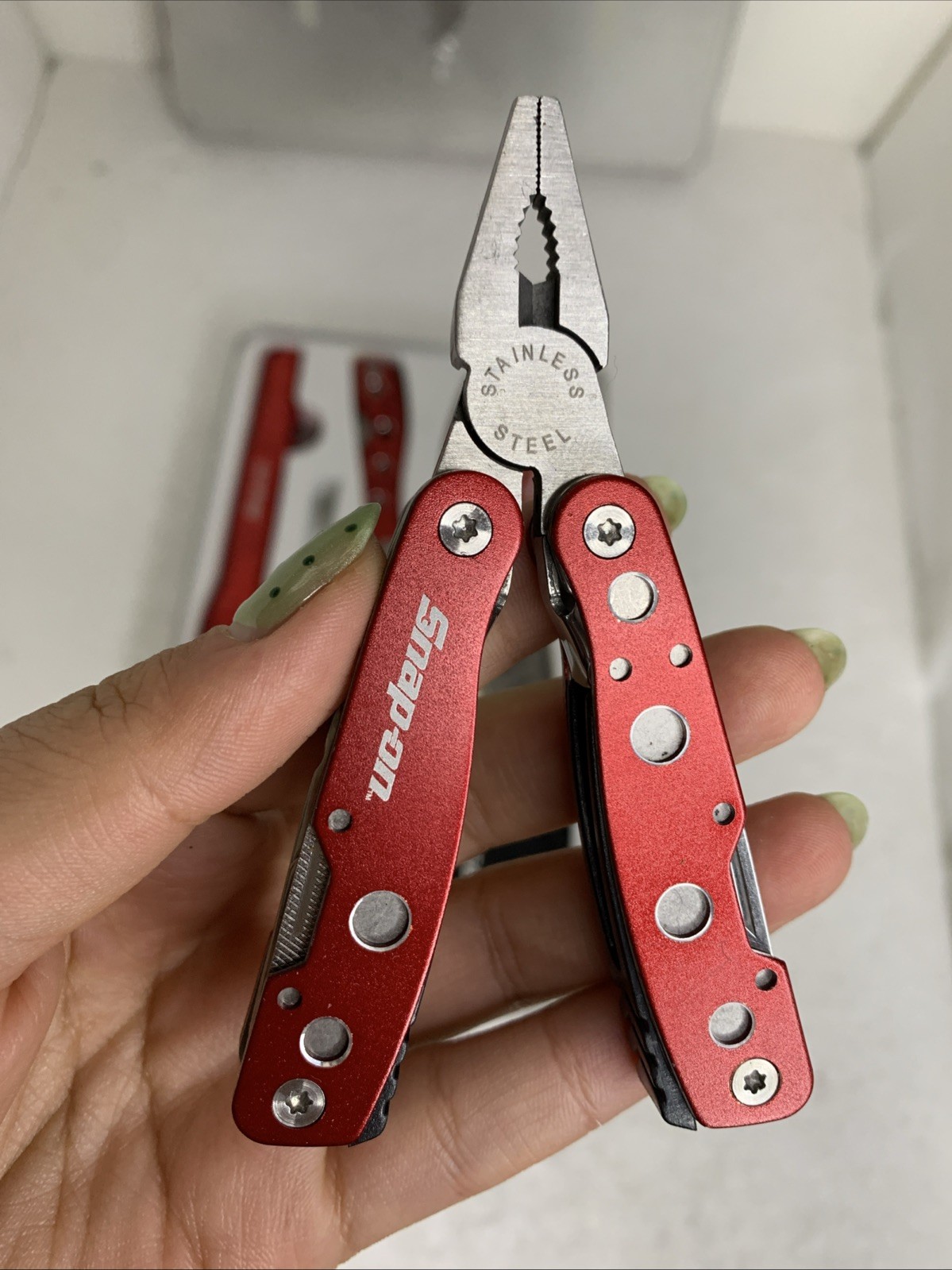 Snap On Tools 5 Pieces Stainless Steel Red Metal Multi Tools Missing Batteries