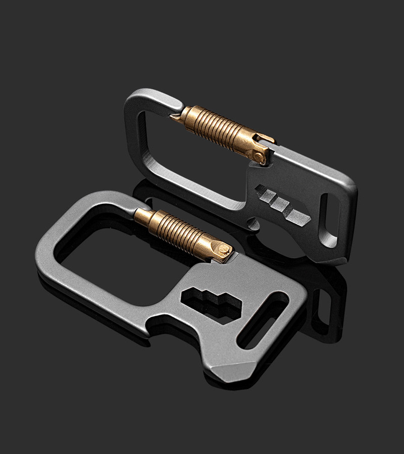EDC Titanium + Brass Keychain Carabiner Multi Tools Wrench Crowbar Bottle Opener