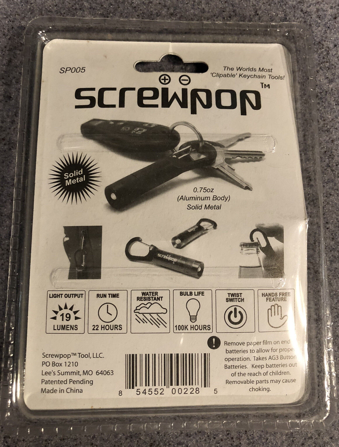 Screwpop Keychain Tools Flashlight + Bottle Opener Clipable 19 Lumens NEW