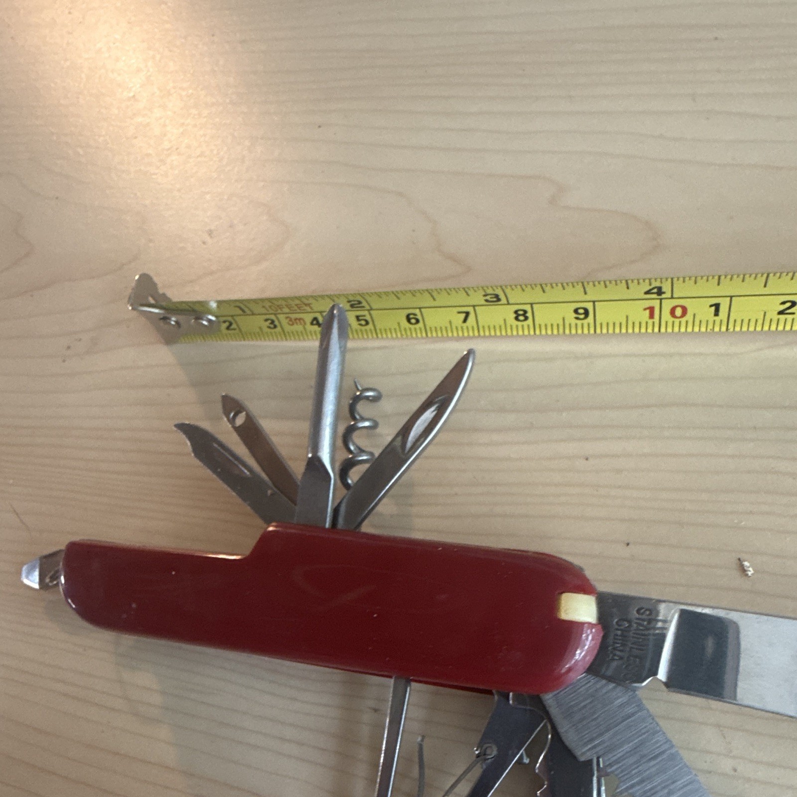 Red Stainless Steel 9-Tool Multi-Tool Knife Scissors Corkscrew Silver