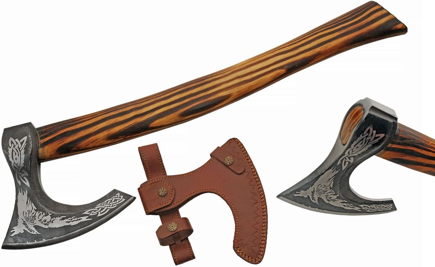 23″ Stainless Steel Broadaxe with Leather Sheath Outdoor Camping Utility Tool