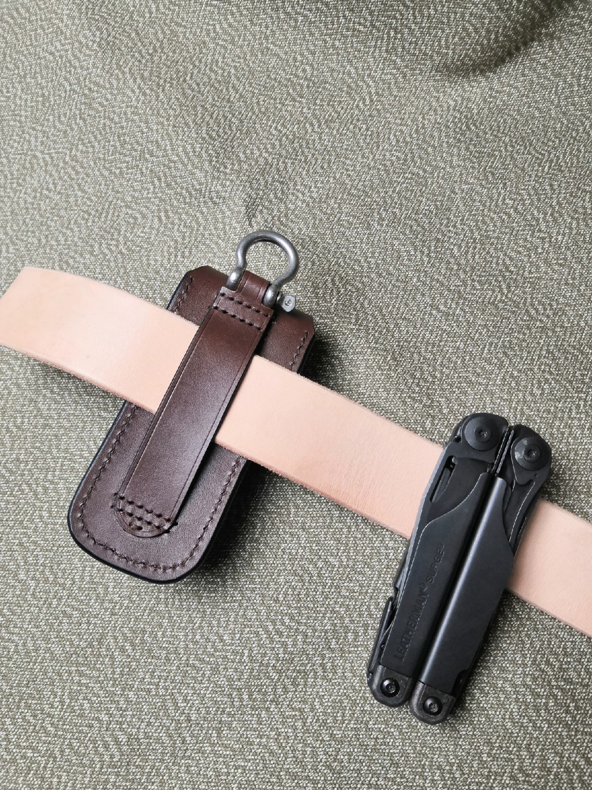 Handmade Leather Sheath Tactical Belt For Leatherman Surge Veg-Tanned