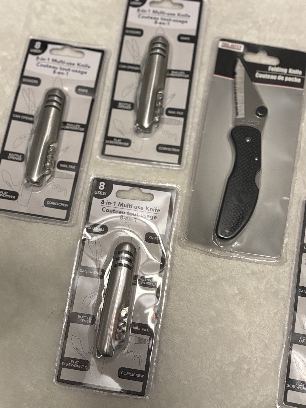 8-in-1 Stainless Steel Folding Multi-Tool Knife plus Knife. Lot of 7