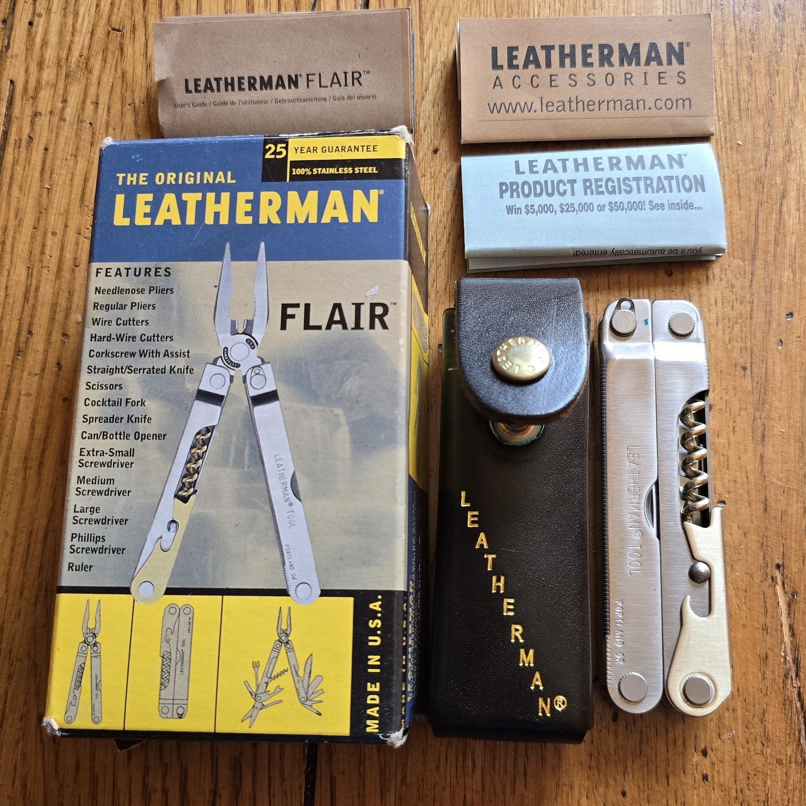 LEATHERMAN FLAIR MULTI TOOL PLIERS KNIFE & LEATHER SHEATH VINTAGE 10/99 NIB