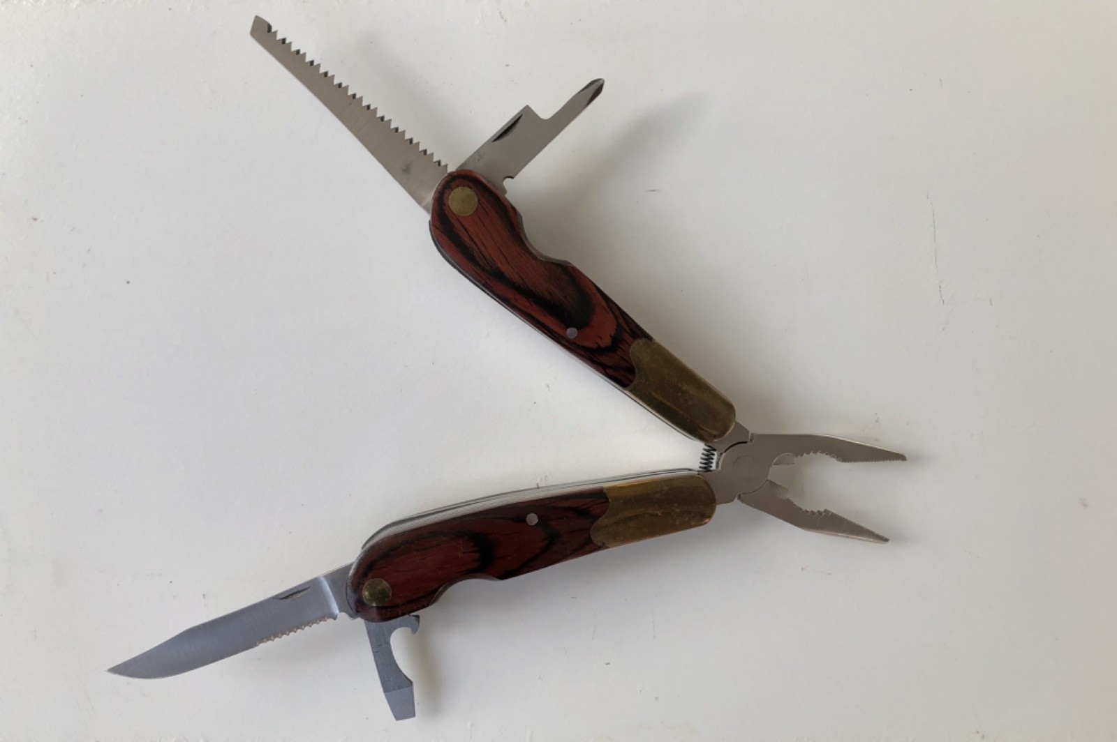 Husky Folding Utility Knife & Multi Tool Set with Brass & Wood Handle w/ Pouch