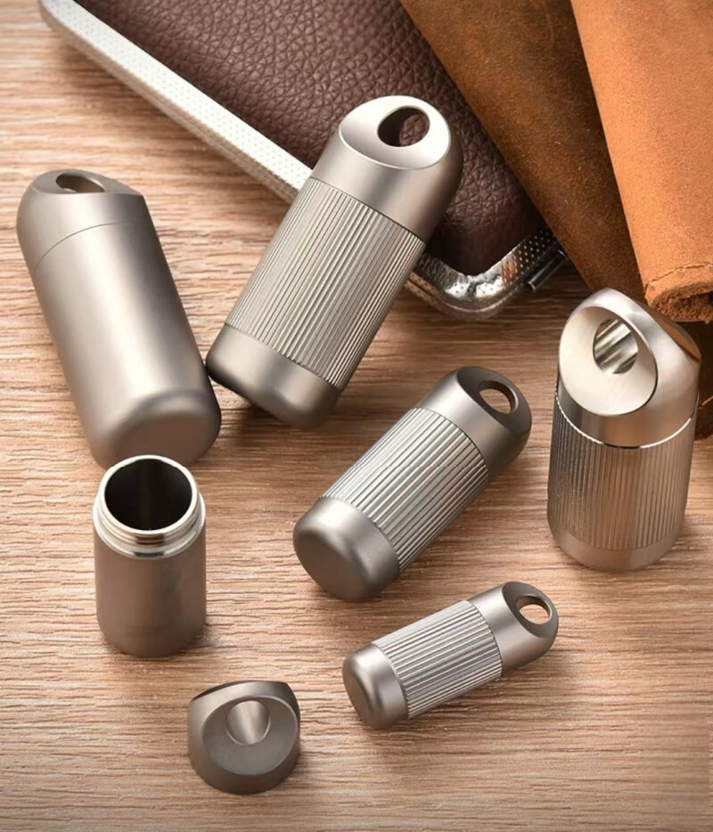 Titanium Pill Holder Case Organizer Container Waterproof Portable Keychain EDC