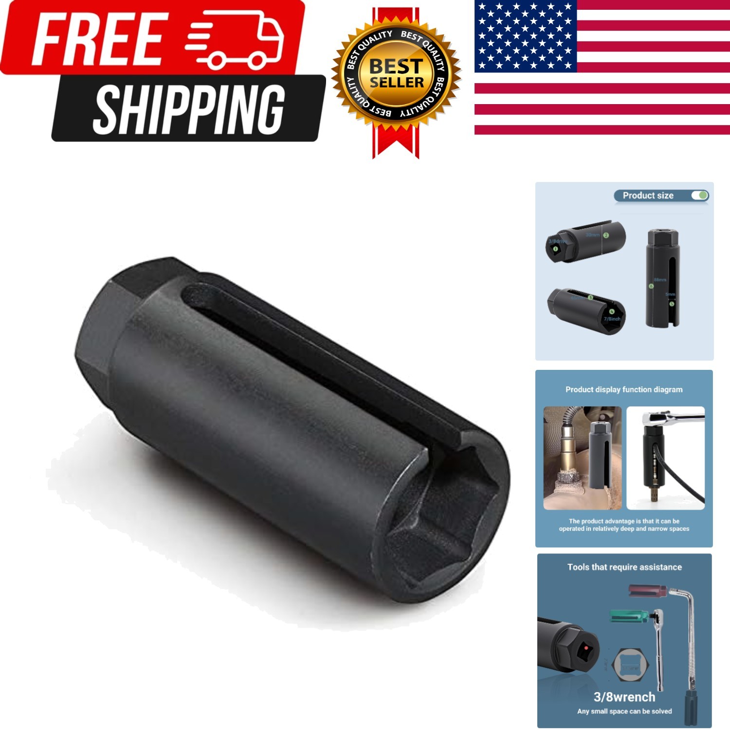 Oxygen Sensor Socket with Side Wire Cutout 3/8” Inch Drive x 7/8” 22mm fits A…