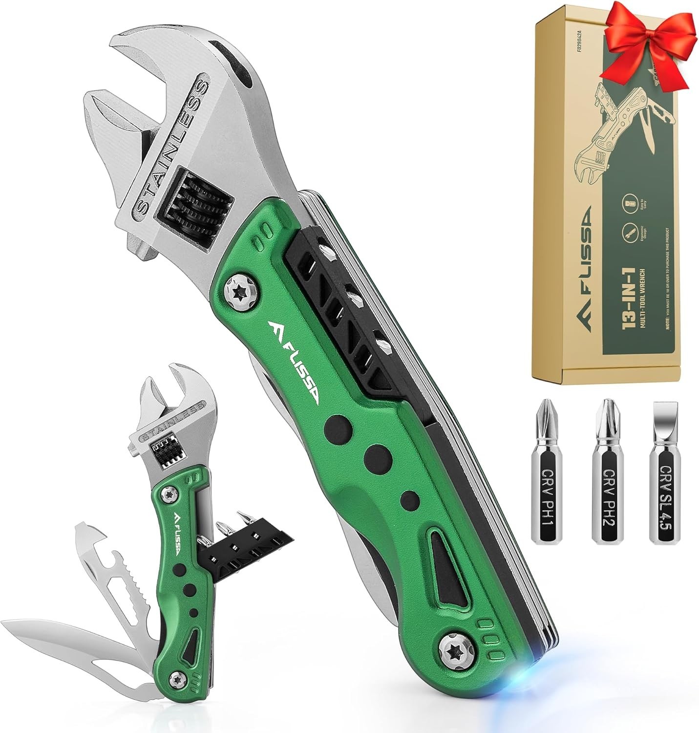 13-in-1 Multi Tool Adjustable Wrench Stainless Steel EDC Pocket Knife w/ Sheath