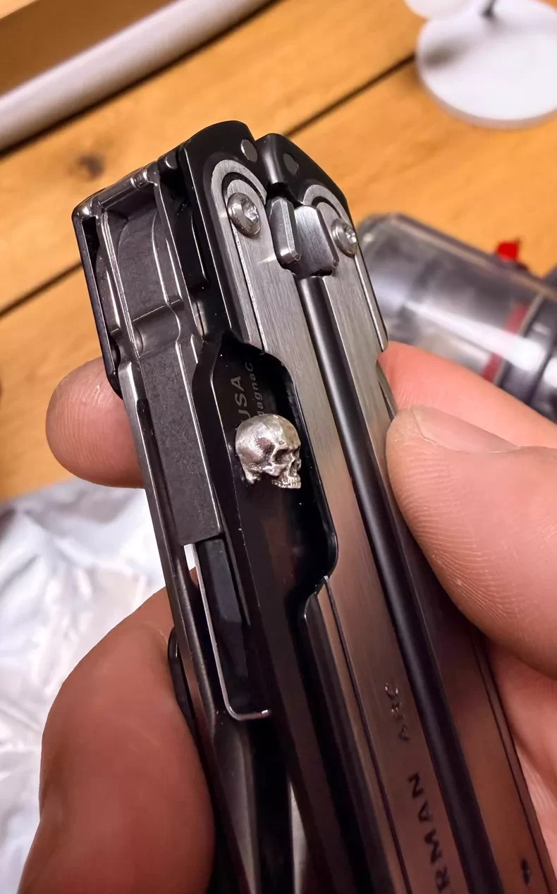 Solid Silver Skull Thumb Stud Fits Leatherman ARC Wave Alpha Aftermarket