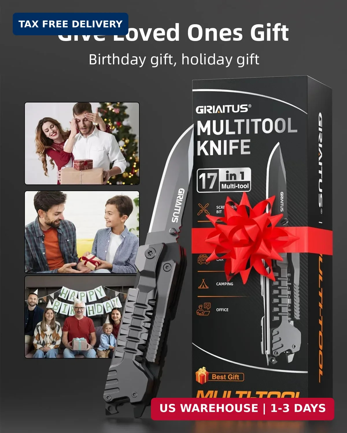 Multitool Knife 17 in 1Fire Starting Sticks, Bottle Opener, Saw Screwdrivers Bot