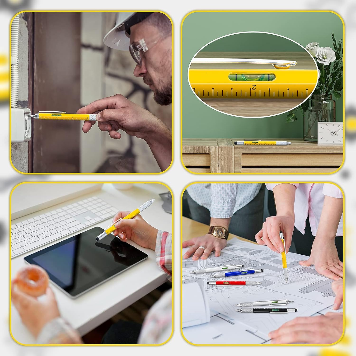 4 Pack Multitool Pen with Extra Refills Set, 6 in 1 Multitool Pen with Ruler & L
