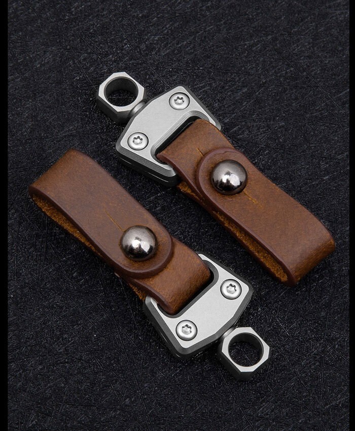 Titanium Alloy + Leather Portable Car Universal Keychain Hanging Buckle Tool EDC