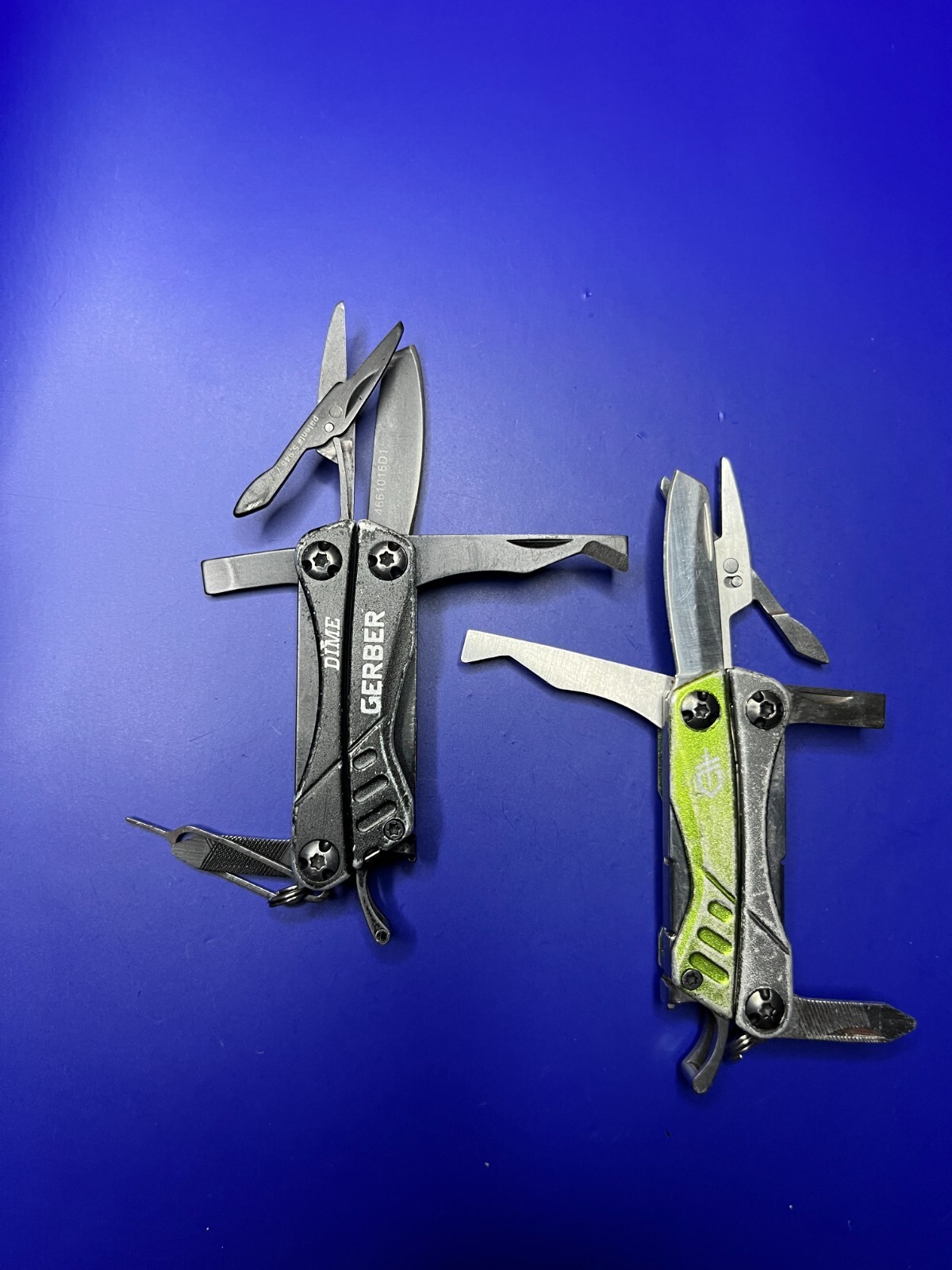 Lot of 2 Gerber Dime Multi-Tools Small Keychain Pliers Knife File Scissors