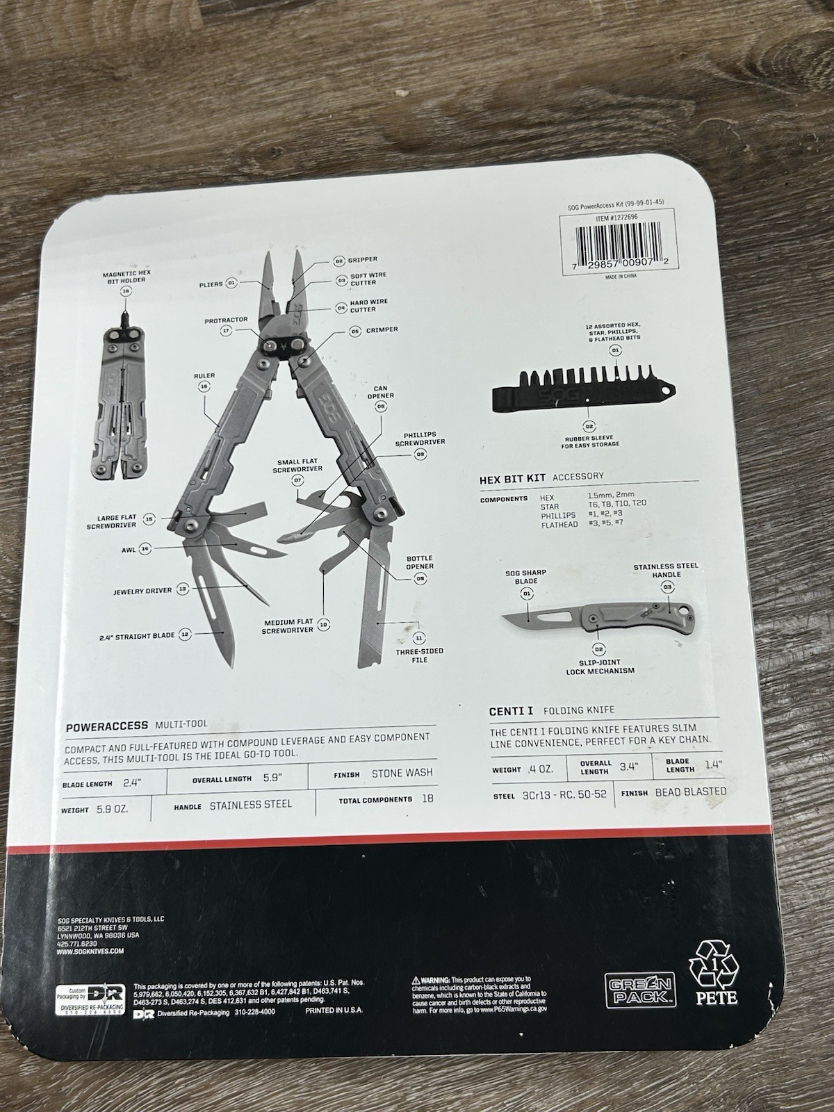 SOG 18 PowerAccess Multi-Tool Bonus Kit with 13 Hex Bit Sheath and Centi I Knife
