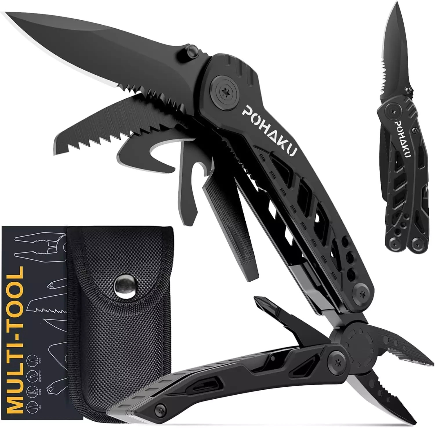Multitool Knife, 13 in 1 Pocket Multitool, Multi Tool with 3″ Large Blade, Safe
