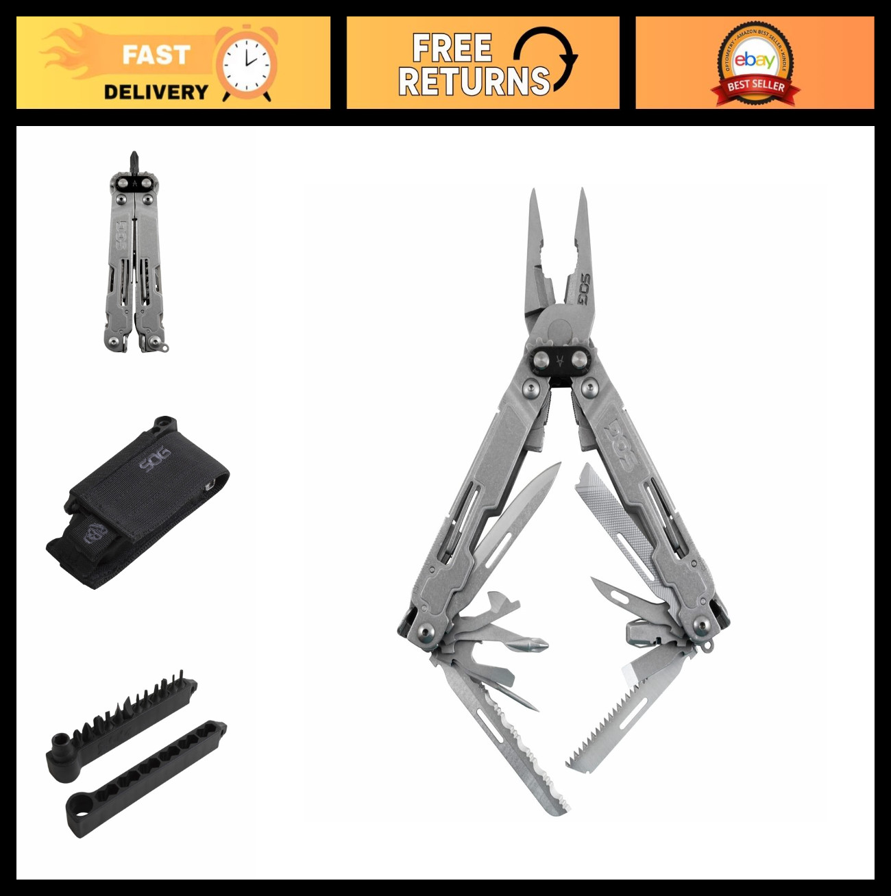 Heavy Duty Stainless Steel Multi-Tool with Nylon Sheath, 2 Knife Blades, Can/Bot