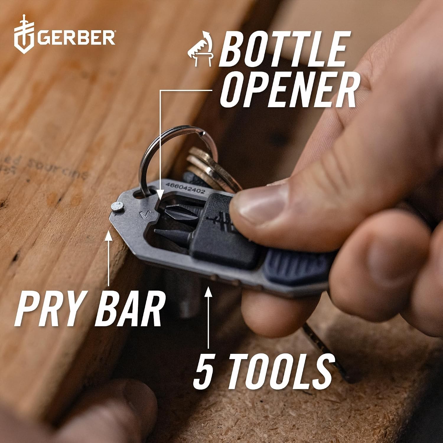 Gear Driver Keychain 5-in-1 Multitool, Clips to Pocket or Keychain with Pry Bar,