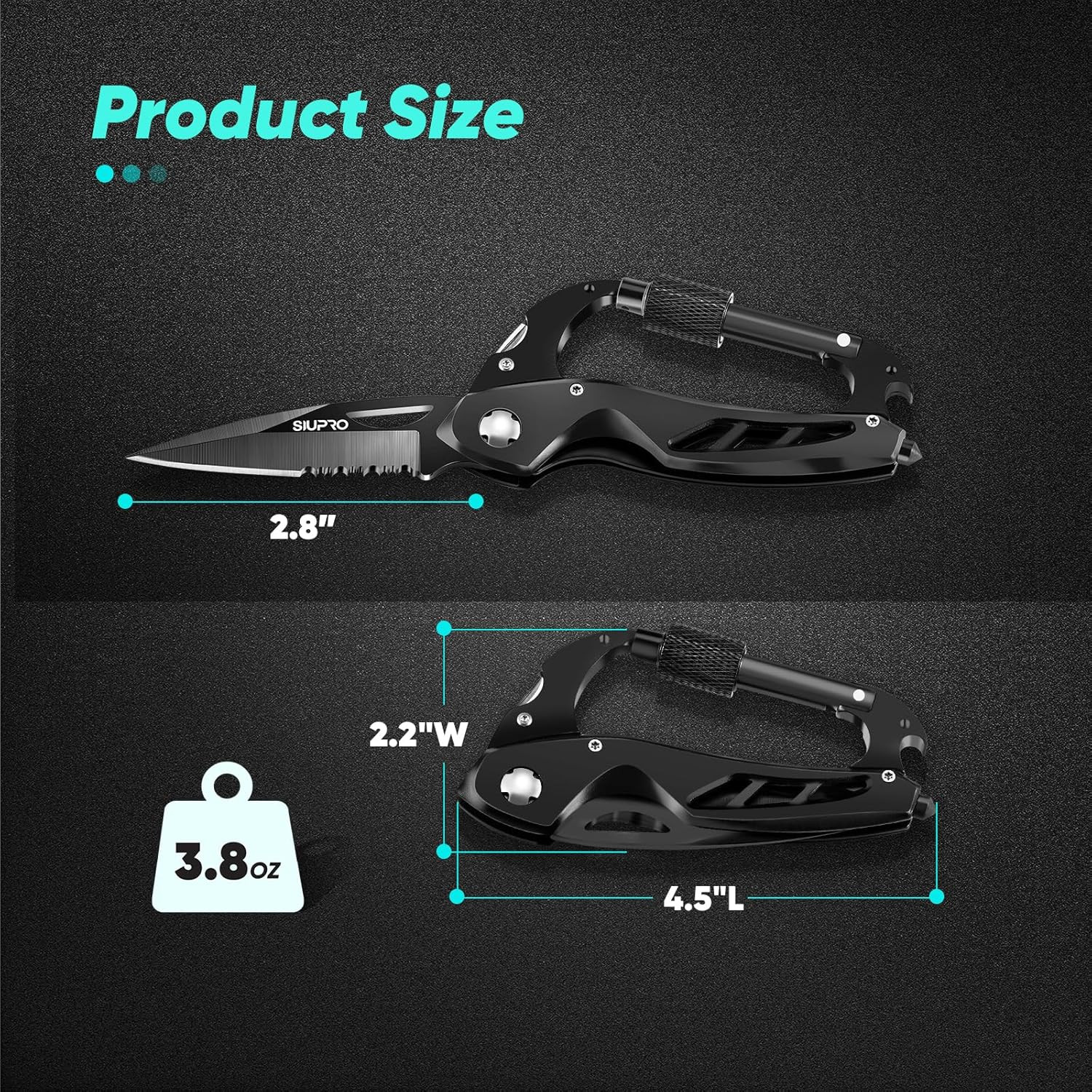 Multitool Carabiner Knife, Pocket Knife for Men with Bottle Opener, Window Break