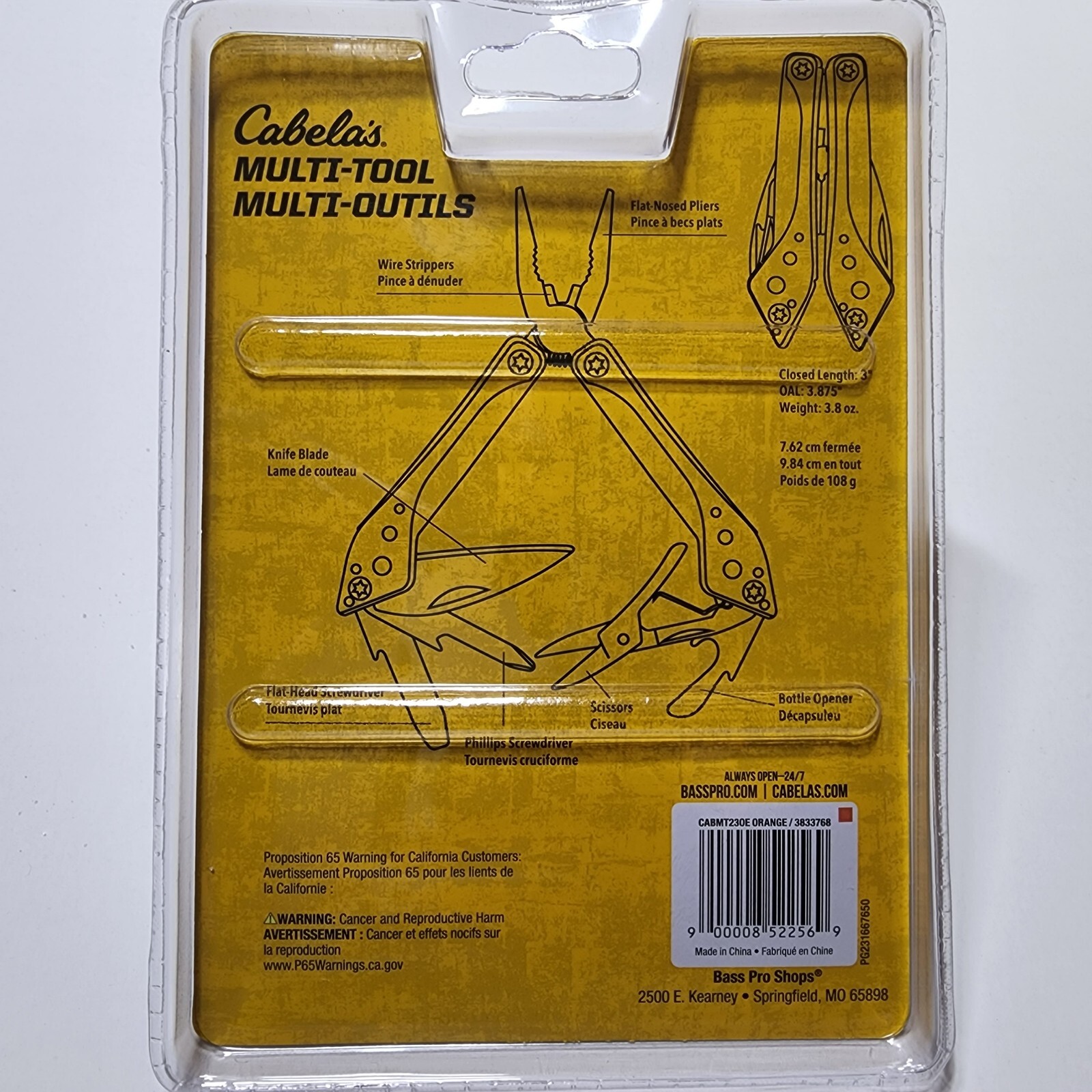 Cabela’s 7-in-1 Multi-Tool Bright Orange Easy to Find, Compact, Stainles Steel