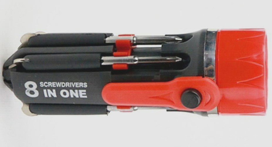 8 in 1 Multi-Purpose Portable Screwdriver with LED Flashlight Torch Tool
