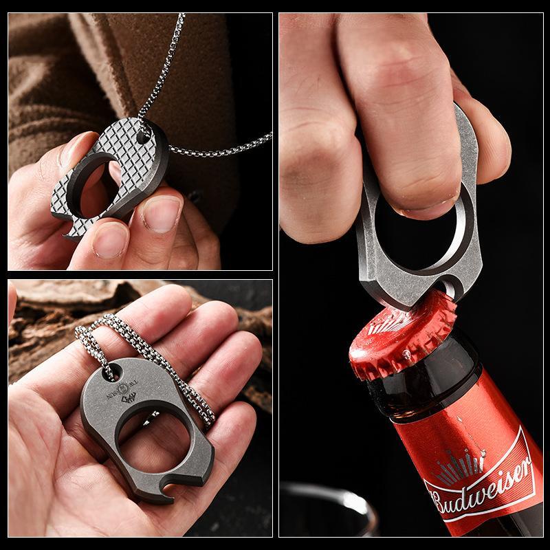 Titanium Bottle Opener EDC Keychain Necklace Pendant Outdoor EDC Multi Tool Gift