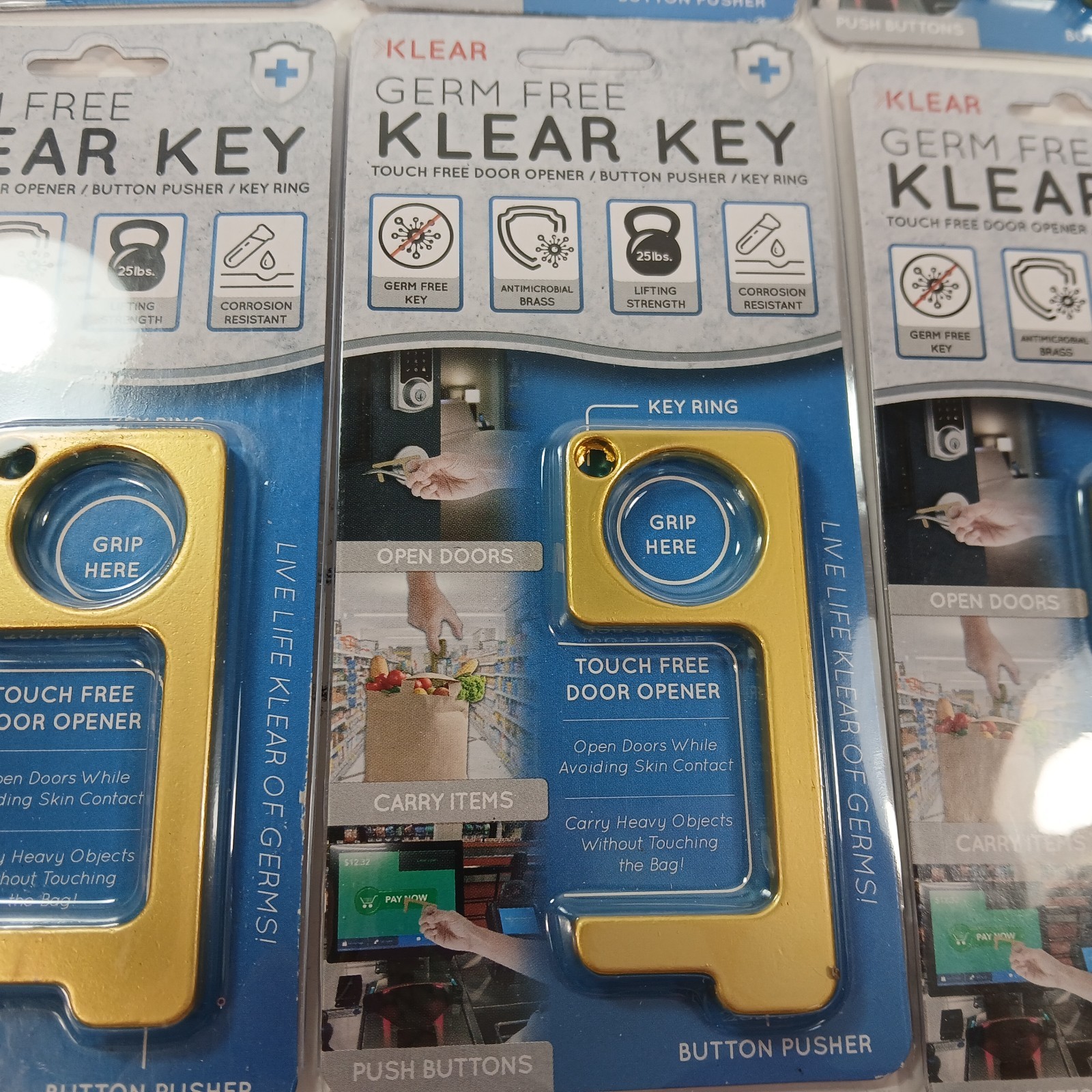 Lot of 6 Germ Virus Free NO TOUCH Hands-Free Door Opener Key Chains Metal Brass