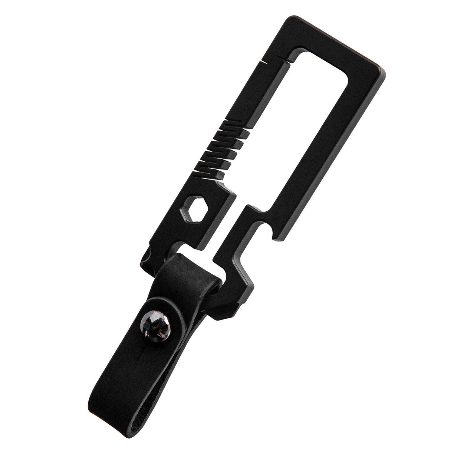 EDC Titanium Alloy + Leather Black Keychain Carabiner Opener Car Key Pendant