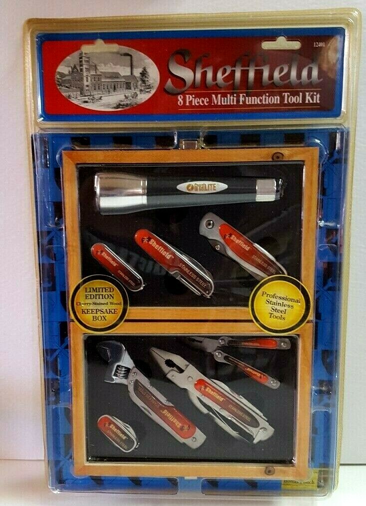Sheffield 8 Pc Tool Kit :multi Function, pocket knives flashlight pouch 721l5