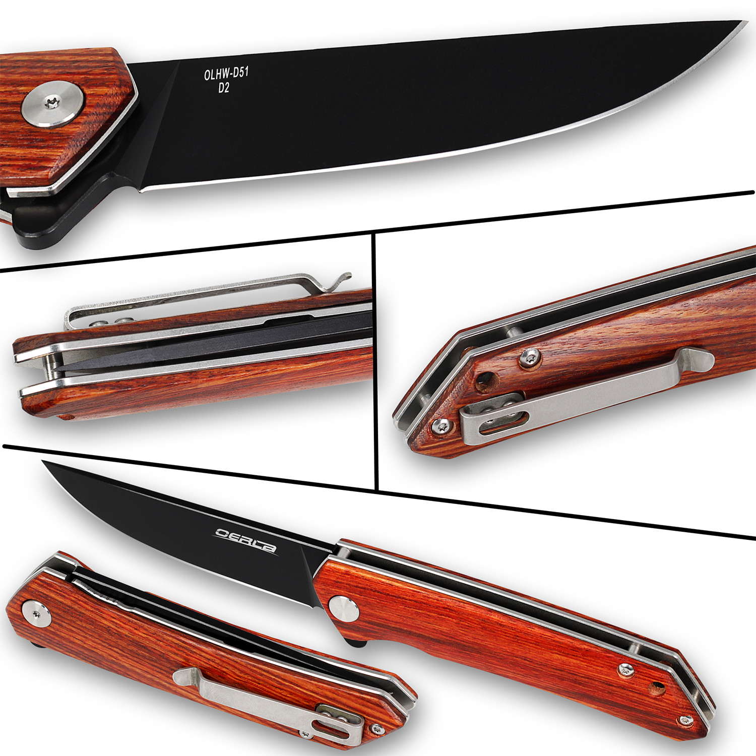 Oerla OLHW-D51 medium Pocket Folding Knife D2 High Carbon Steel Flipper Knives