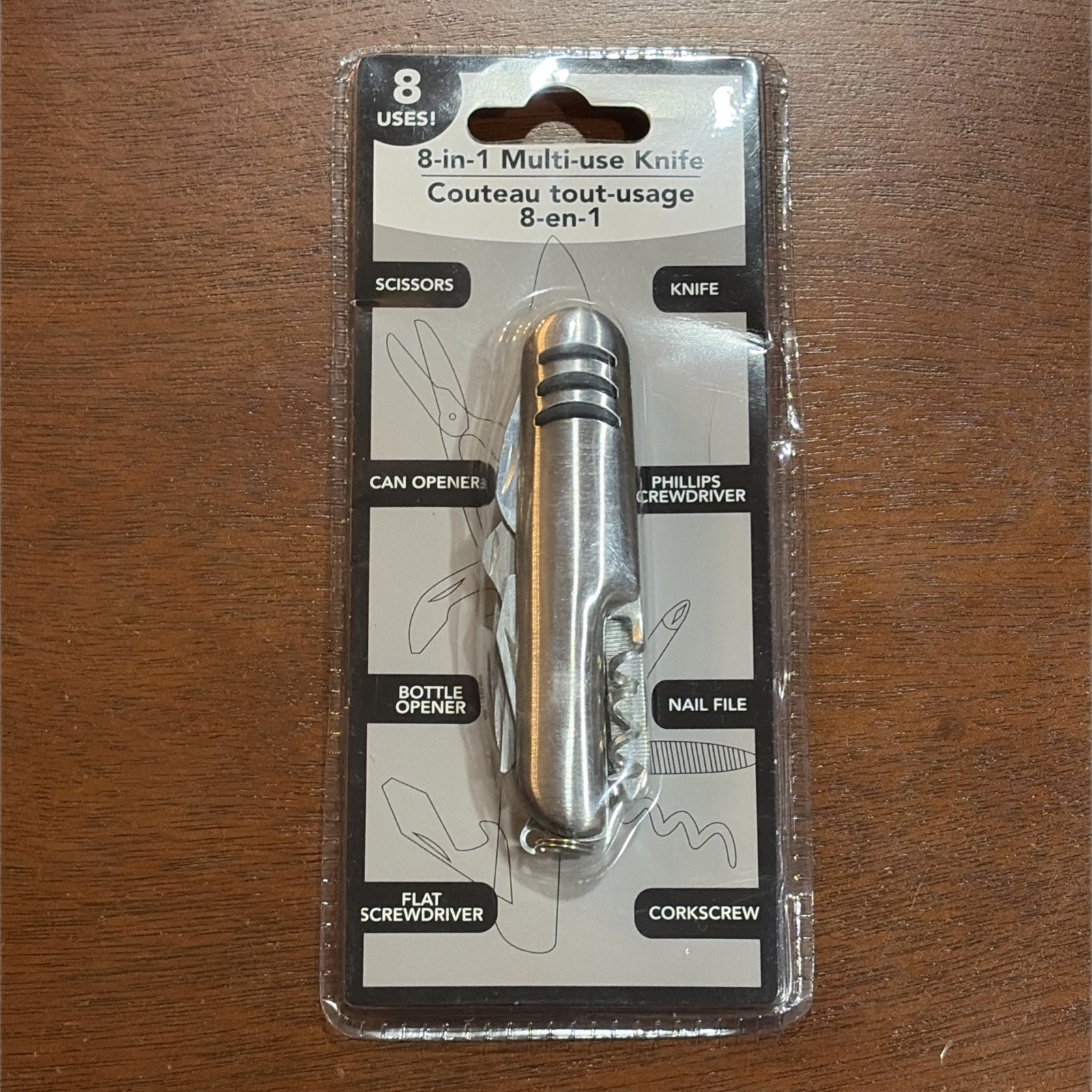 8-in-1 Multiuse Pocket Knife Utility Hand Tool Scissors, Can Opener. 3.5in Long