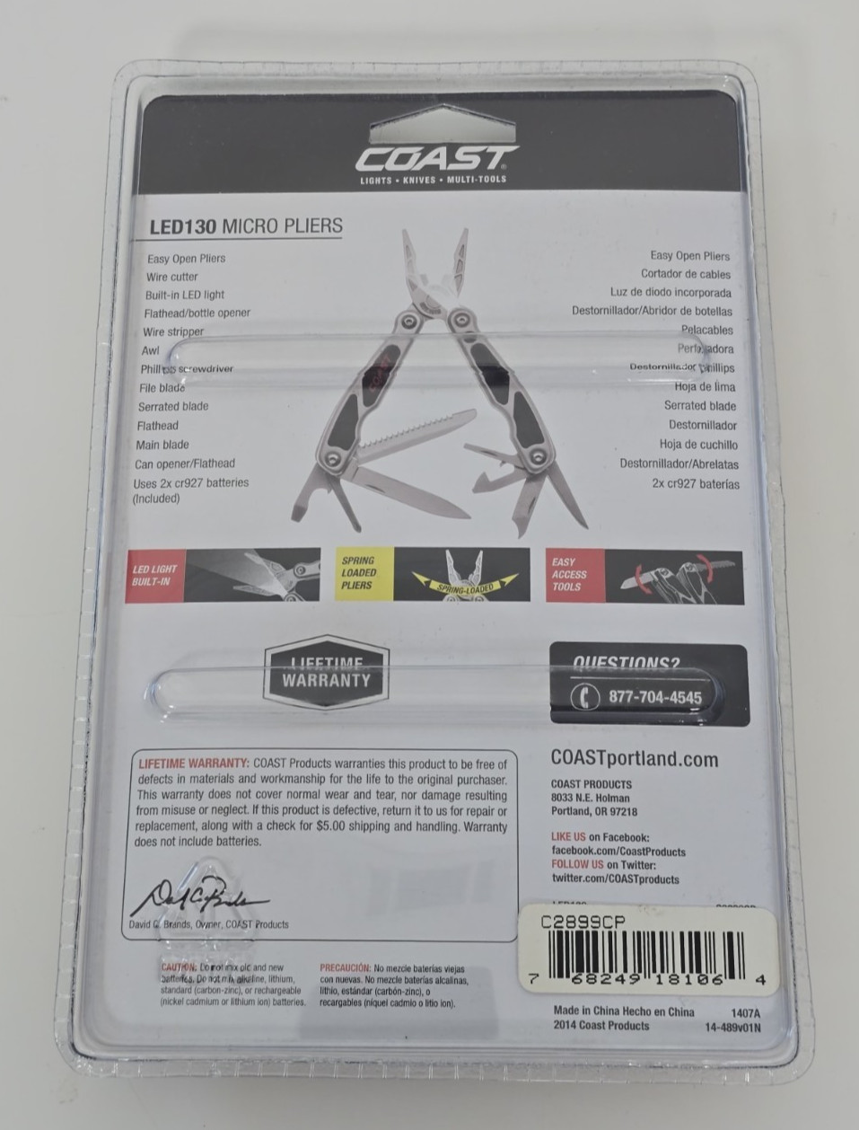 Coast LED130 Micro Pliers With 14 Tools & Built-In LED Light