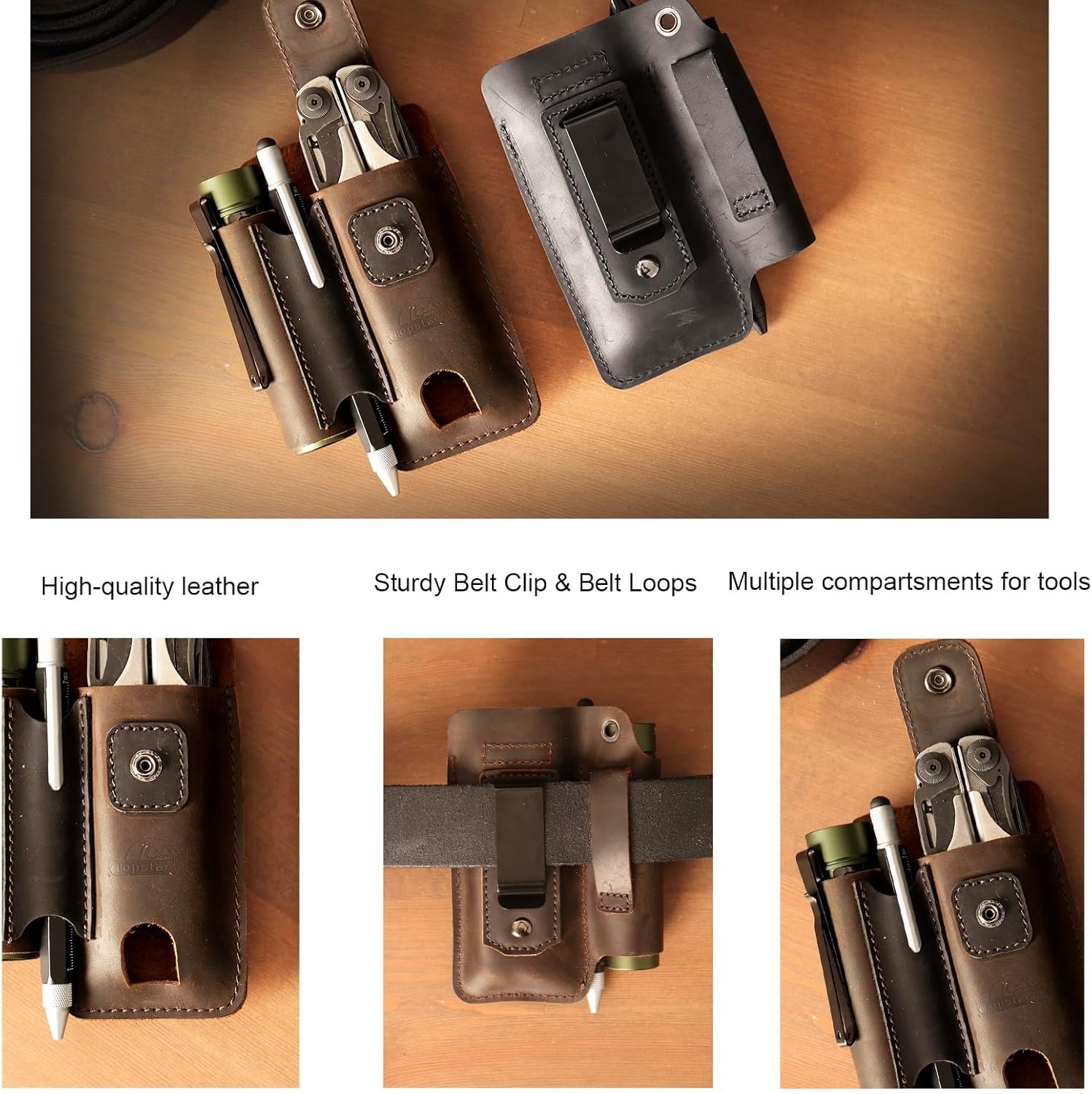 Topstache Leather Multitool Sheath – Multi Tool Holster with Belt Clip – EDC Bel