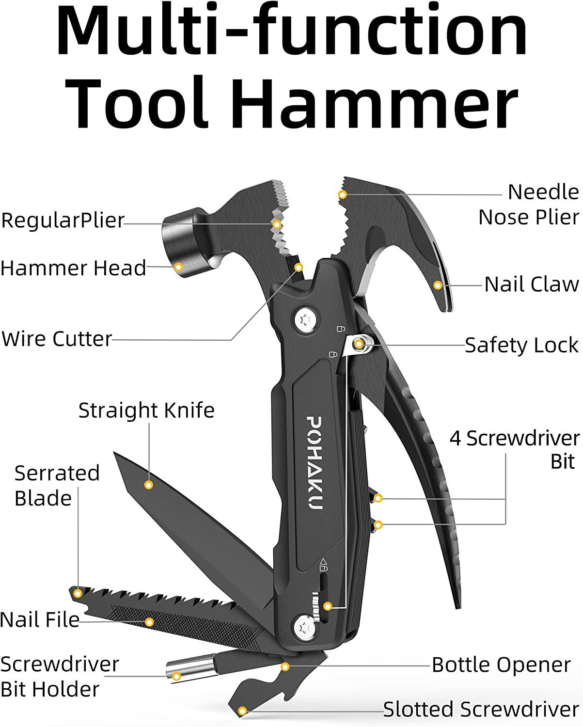 14-In-1 Multitool Hammer, Multitool with DIY Stickers, Safety Lock, Screwdriver