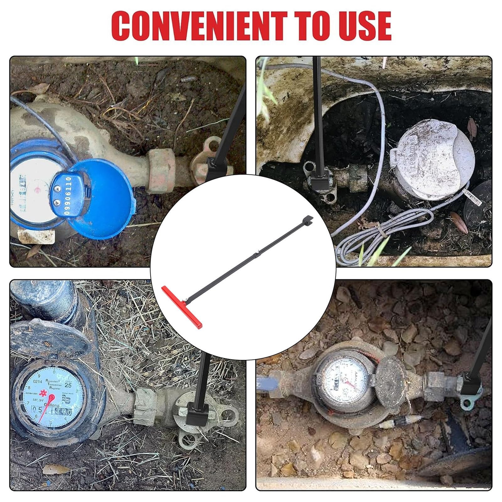 Carbon Steel Water Meter Key T Handle 4 Way Sillcock Wrench Shut Off Tool