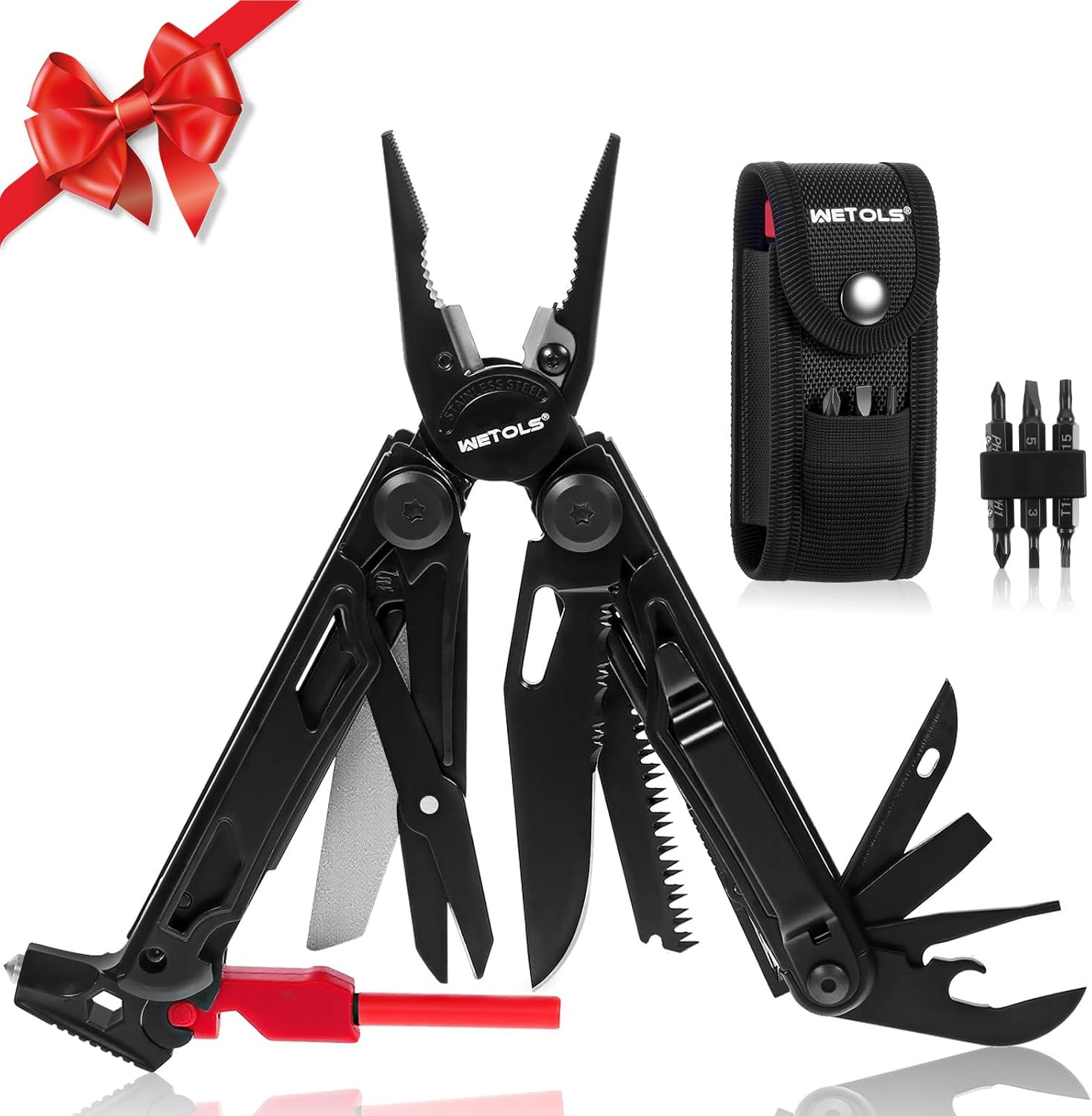 Multitool with Pocket Knife, 27-In-1 Stainless Steel Needle Nose Pliers with Scr
