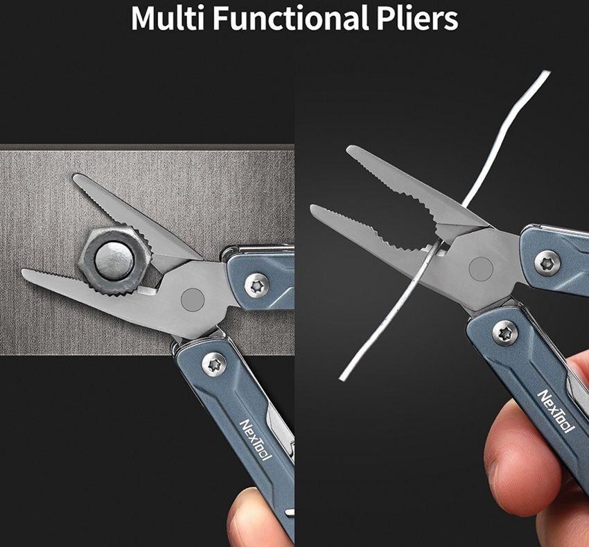 NexTool Mini Sailor Pliers Mutitool Nine Total Tools w/ Blue Aluminum Handles