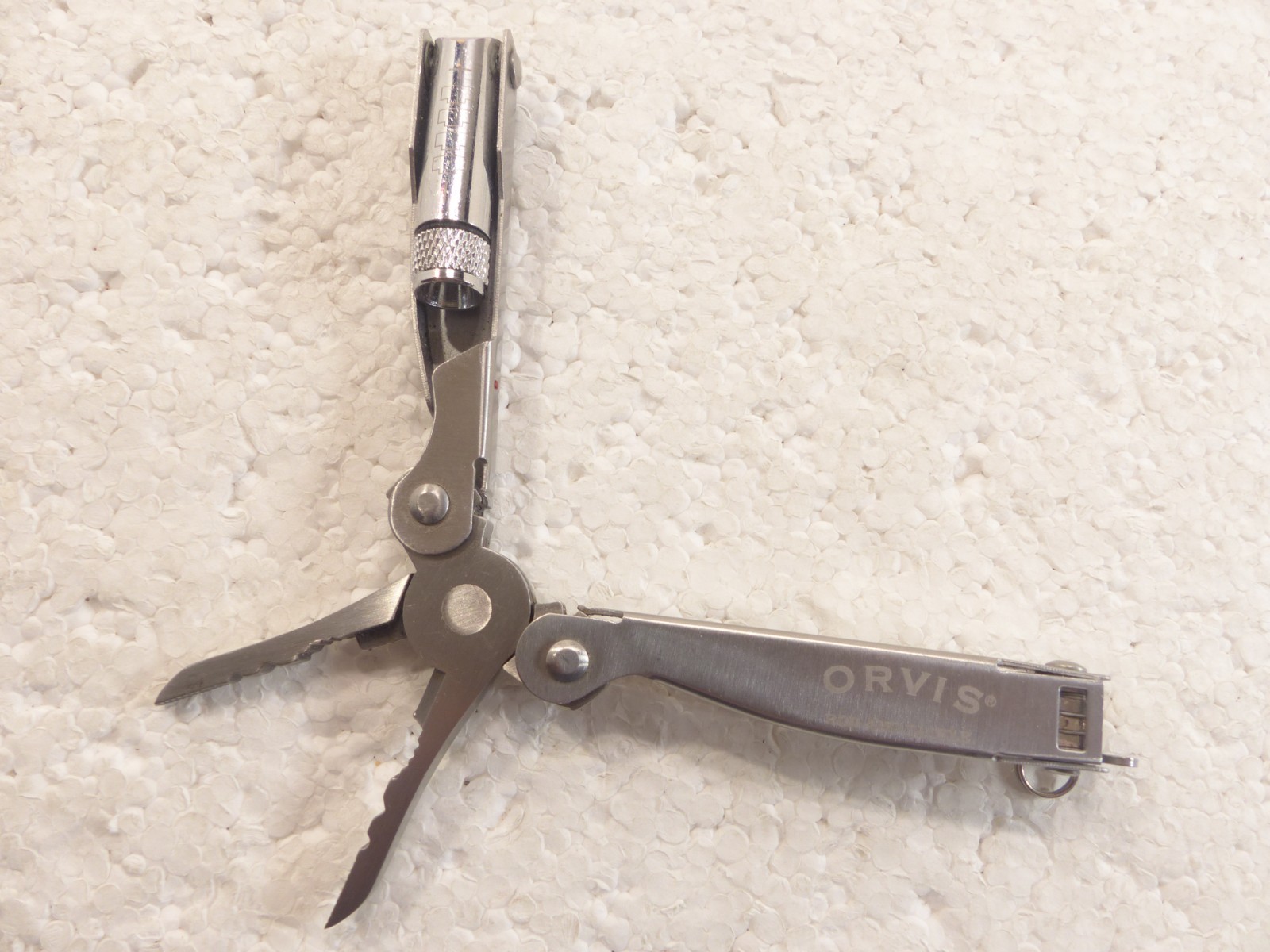 Orvis Fishing Silver Pliers Pocket Multi-Tool w/ Knife, Flashlight, Screwdriver