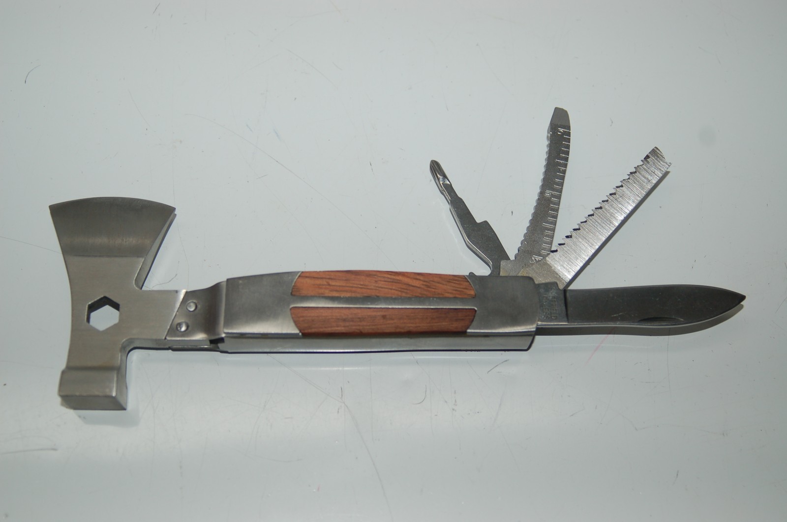 Sheffield Multi Tool Hatchet Axe Folding Knife Saw Blade Stainless with Sheath