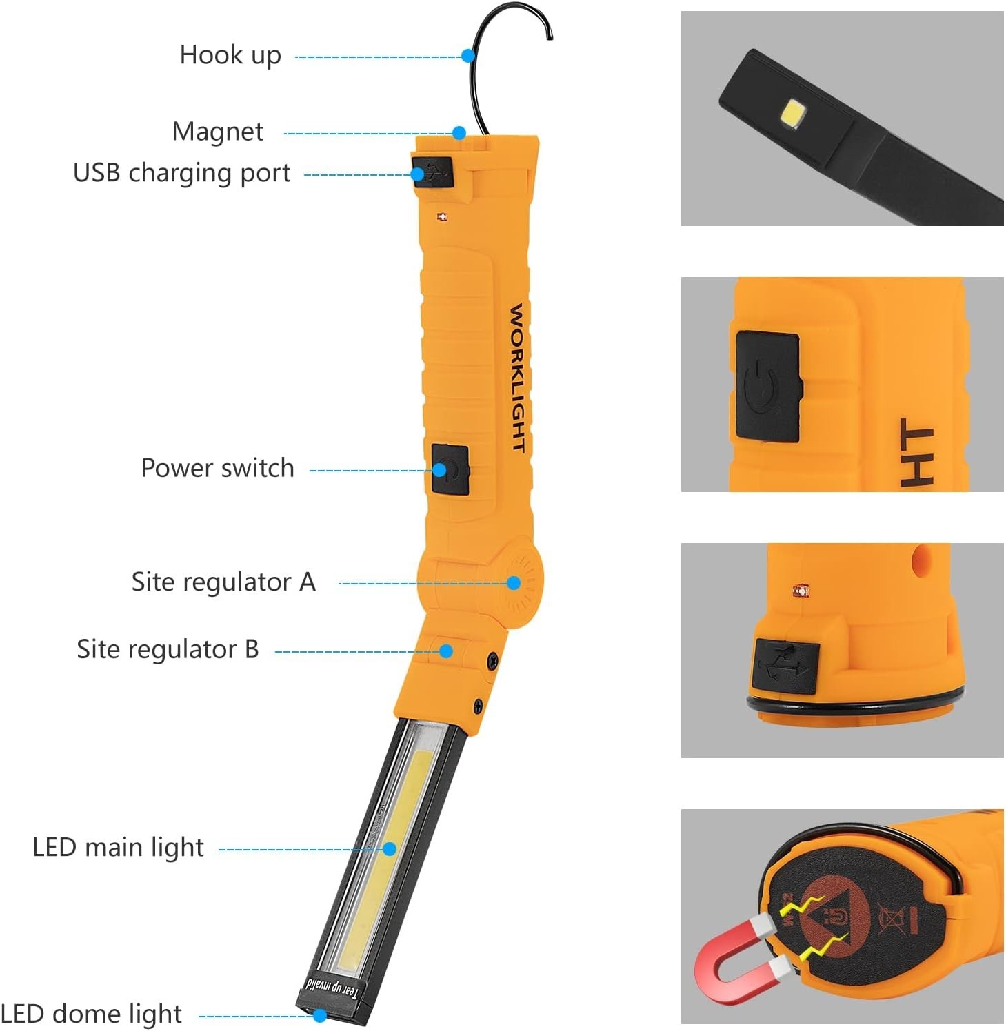 Durable Magnetic LED Work Lights – 2-Pack with 5 Lighting Modes & 360° Rotation