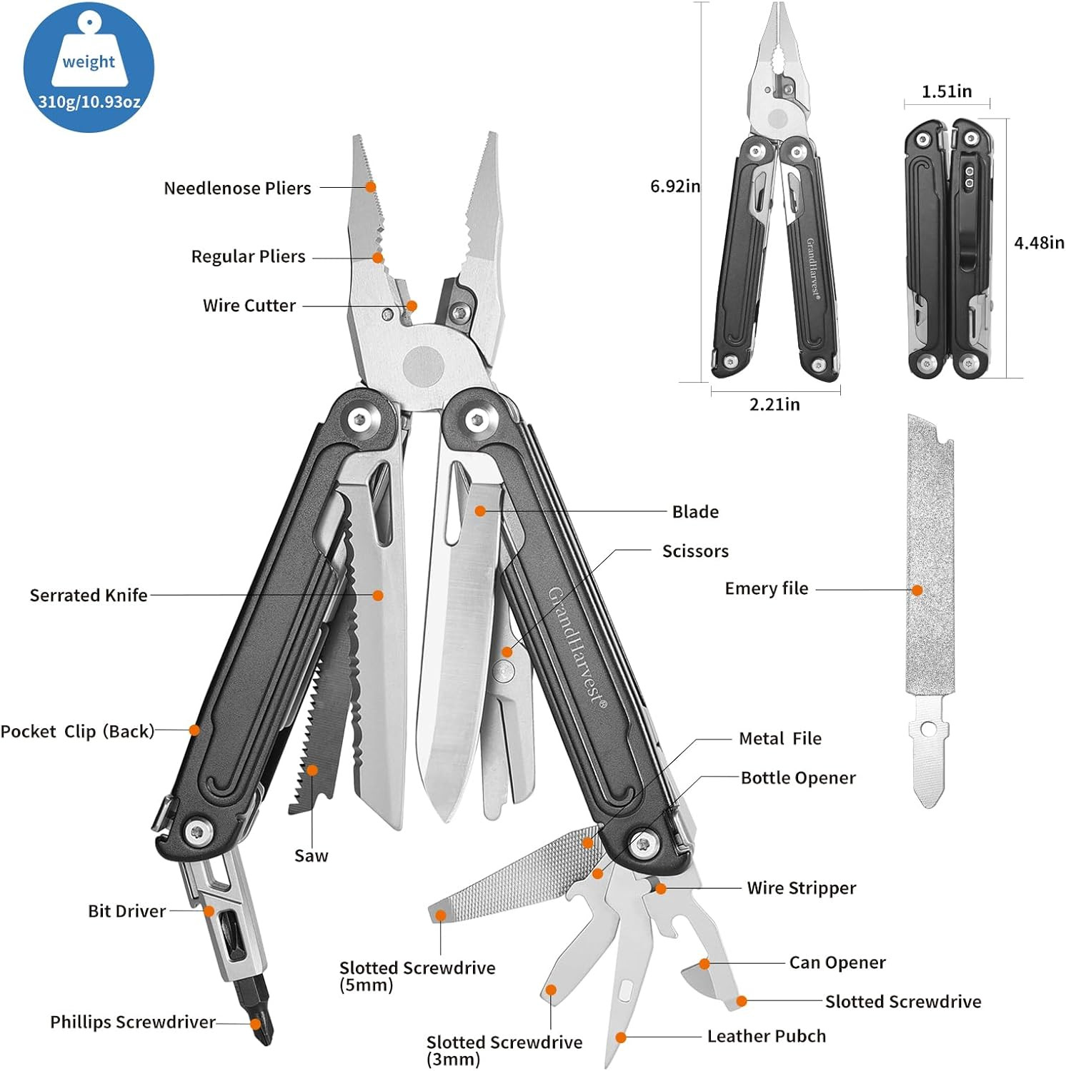 17-In-1 Stainless Steel Multi-Tool, Self-Locking Practical Multi-Tool, Equipped