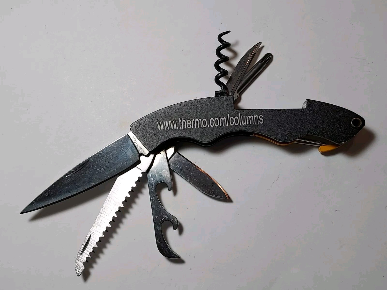 Knife Multi Tool EDC advertising Thermo Scientific – blade, saw, corkscrew