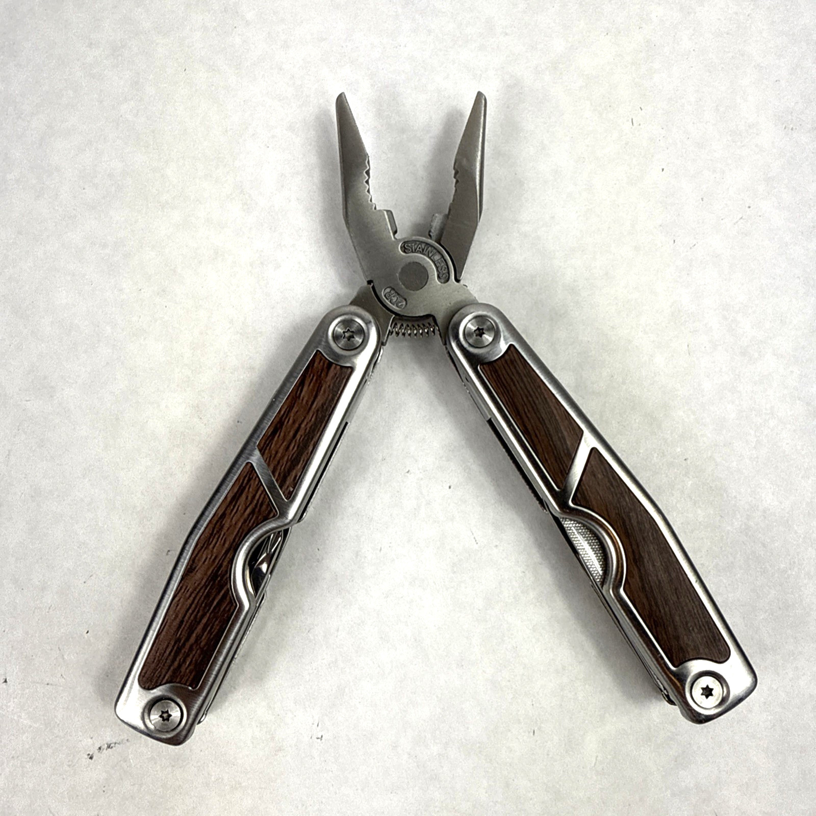 Multi Tool Stainless Steel Faux Wood Inlay Blunt Pliers, Blade *See Photos GUC