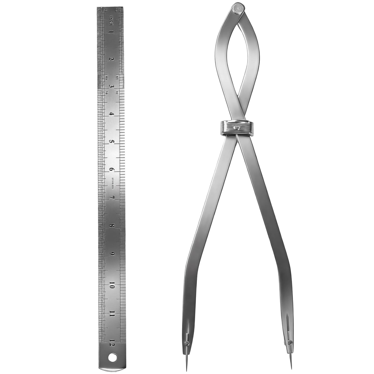 Radius Divider Tool 20″ in with Bonus 12″ Stainless Steel Ruler, Heavy Duty Wing