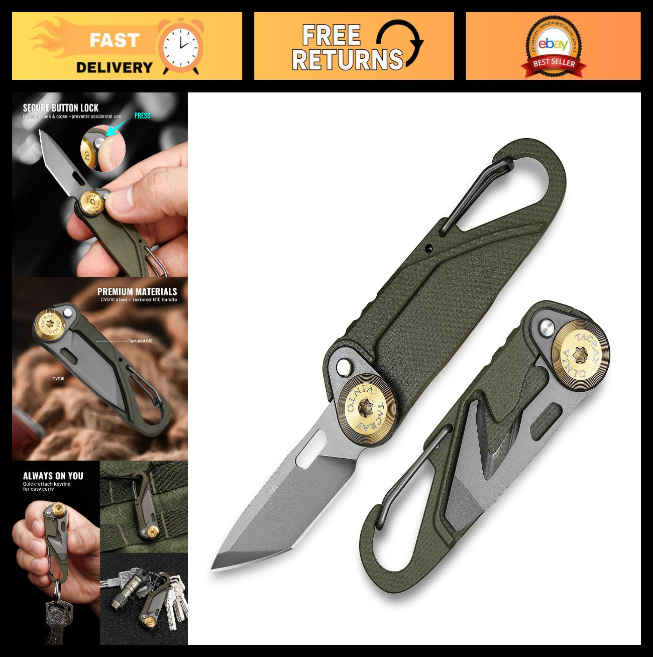 5-in-1 Compact Pocket Knife Multitool – Utility Knife, Seatbelt Cutter, Bottle O