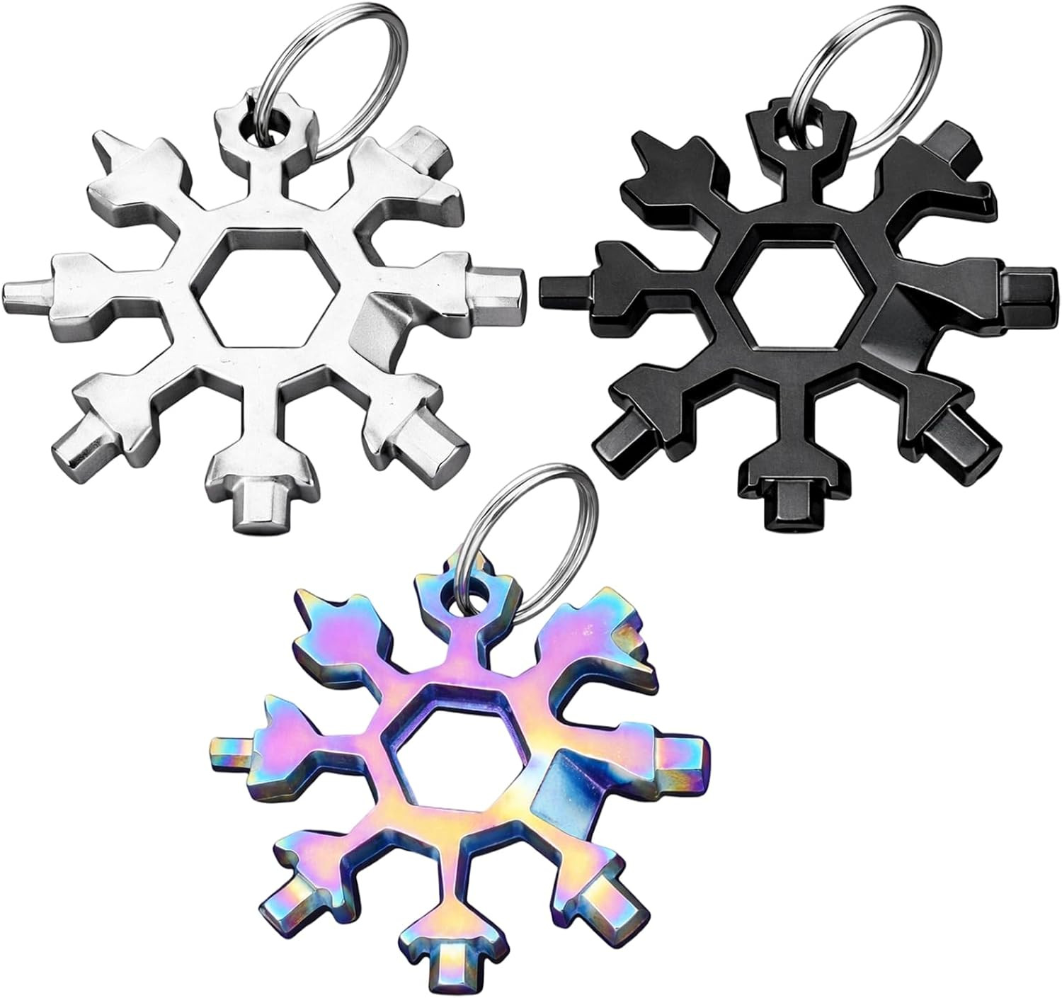 3PCS 18-In-1 Snowflake Multi Tool, Mechanical Tools for Men, Zinc Alloy Snow Too