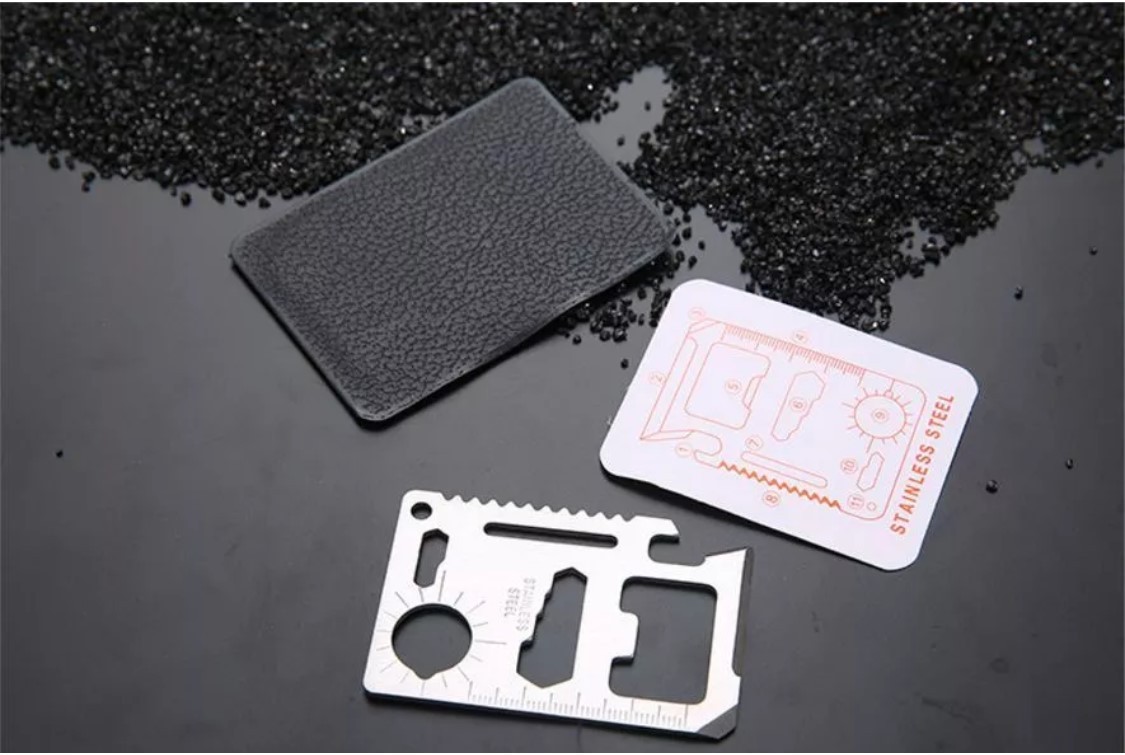 Survival tool, cards, first aid tips, credit card knife glass tool, BoB, GHB